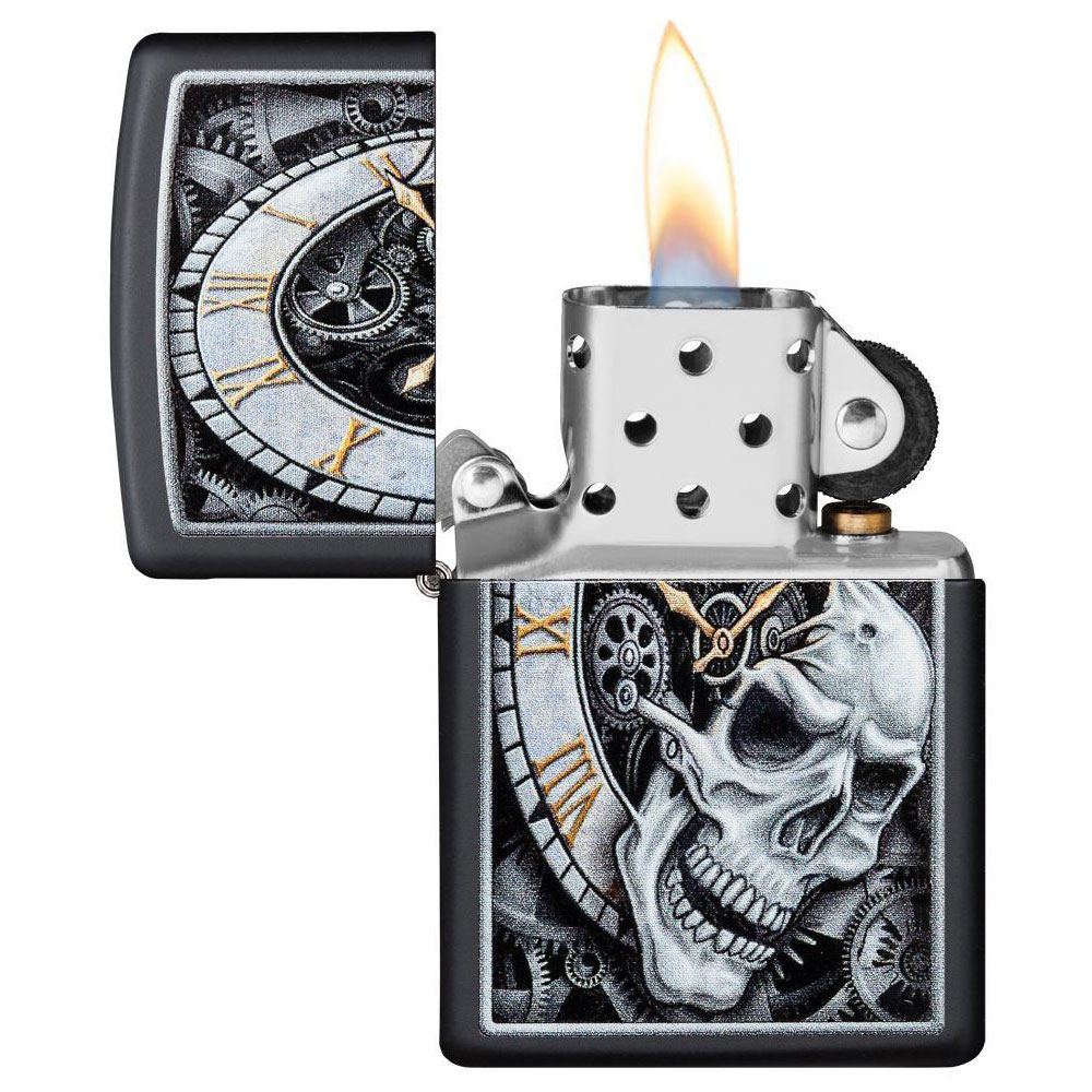 Zippo Windproo Lighter With Steampunk Clock & Skull 29854